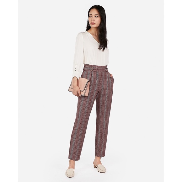 Express Pants - Express High Waisted Plaid Ankle Pant
